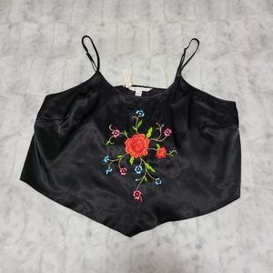 *New* Cacique Silky Black Floral Embroidered Cami